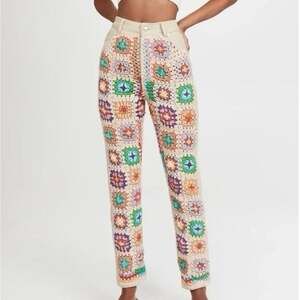 Free People Zuri Granny Square Crochet Pants Size 24 Straight XS